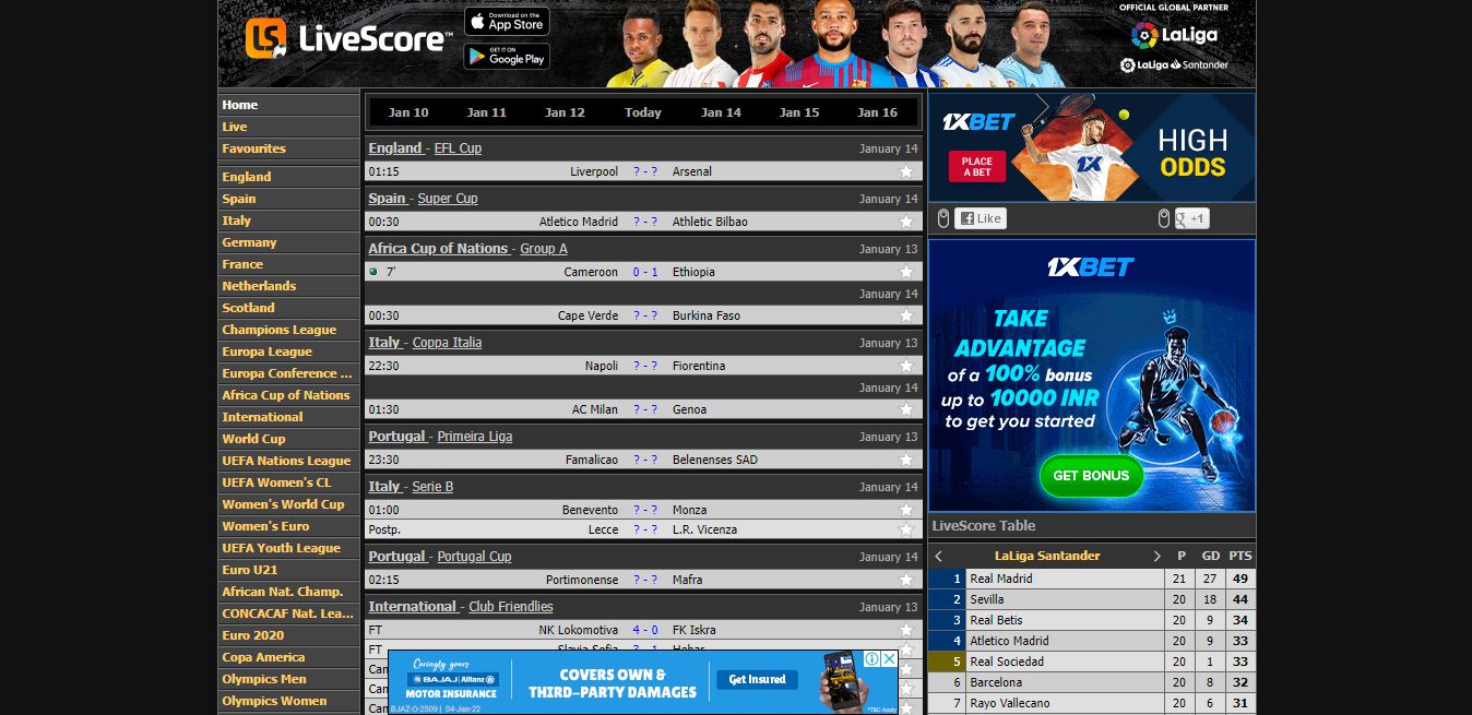 Livescore Mobi Review - Live Soccer Scores And Sports Results - Gk360