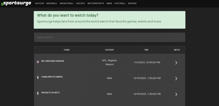 Sportsurge – Watch NBA Live HD Streams